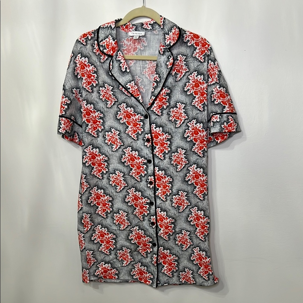 Topshop souvenir shirt dress in red and black floral New With Tag - Picture 3 of 8